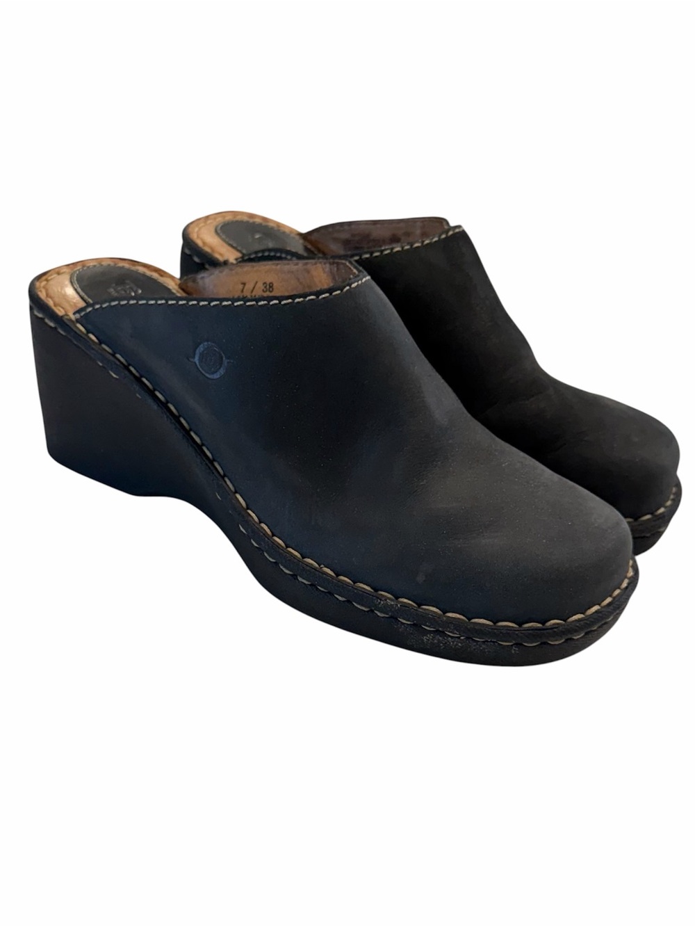 Born Black Leather Slip-On Wedge Clogs - Size: 7 - Picture 9 of 9